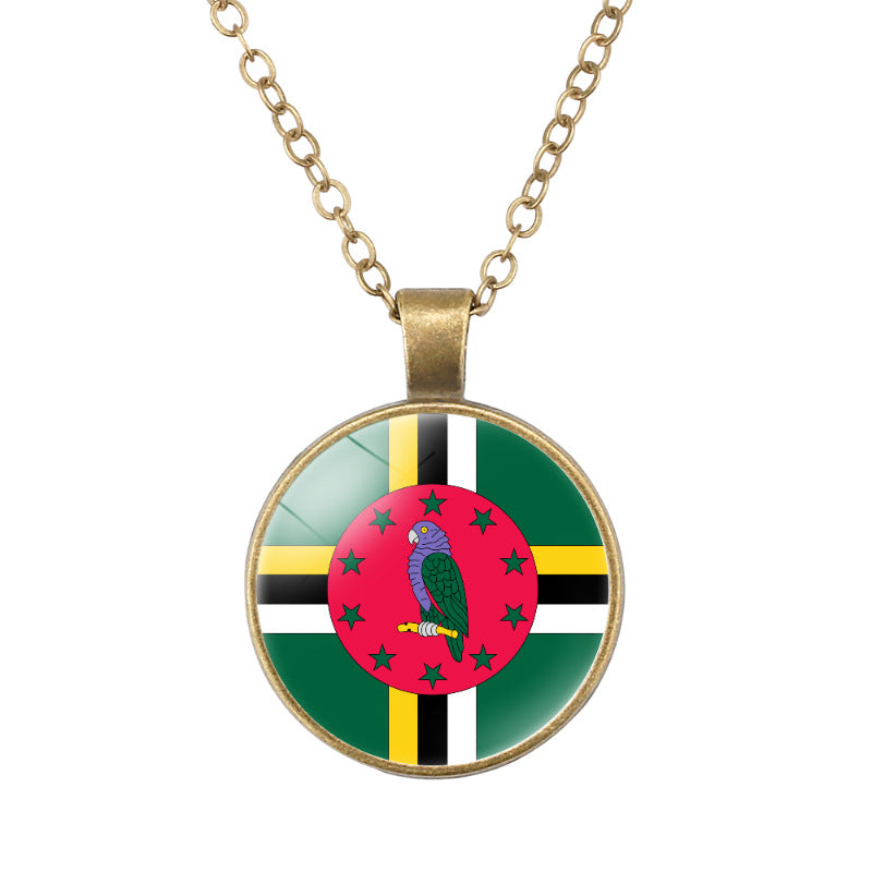 Wholesale North American National Flags Time Gem Round Retro Pendant Necklace